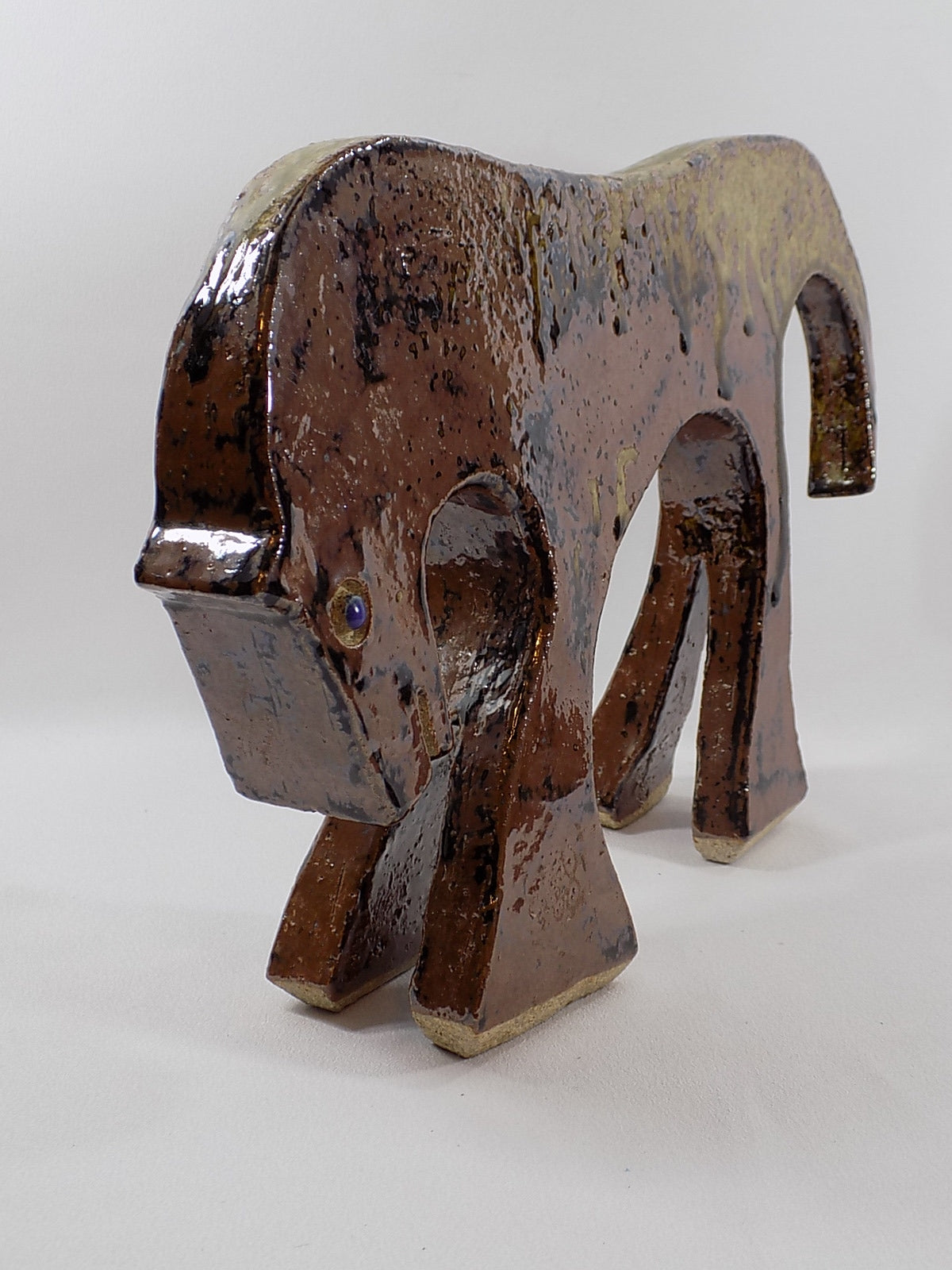 Vintage HUGE POTTERY SCULPTURE Modern Horse Signed Hand Made Studio Stoneware