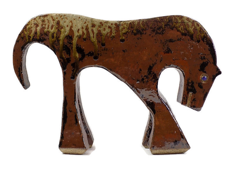 Vintage HUGE POTTERY SCULPTURE Modern Horse Signed Hand Made Studio Stoneware