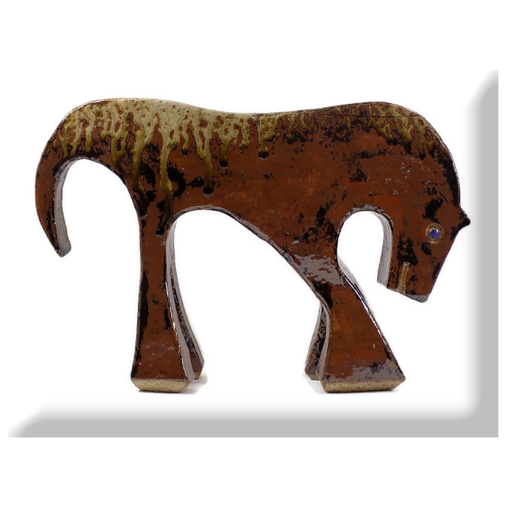 Vintage HUGE POTTERY SCULPTURE Modern Horse Signed Hand Made Studio Stoneware