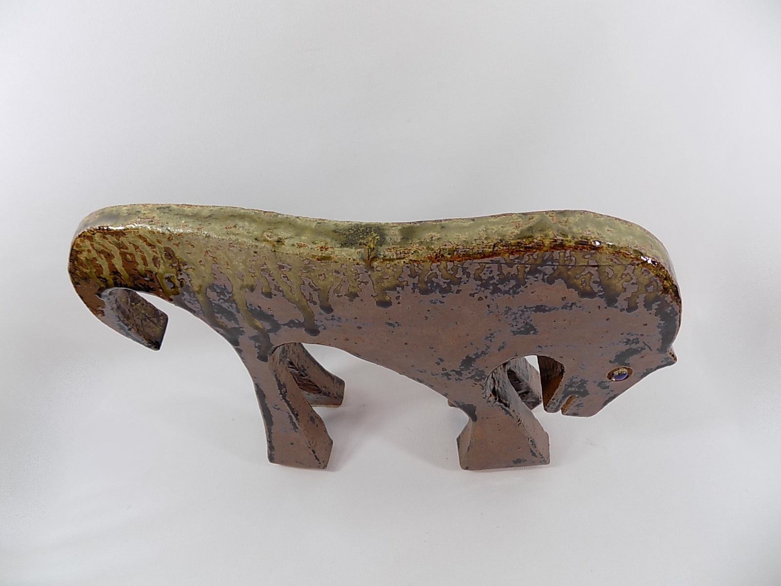 Vintage HUGE POTTERY SCULPTURE Modern Horse Signed Hand Made Studio Stoneware