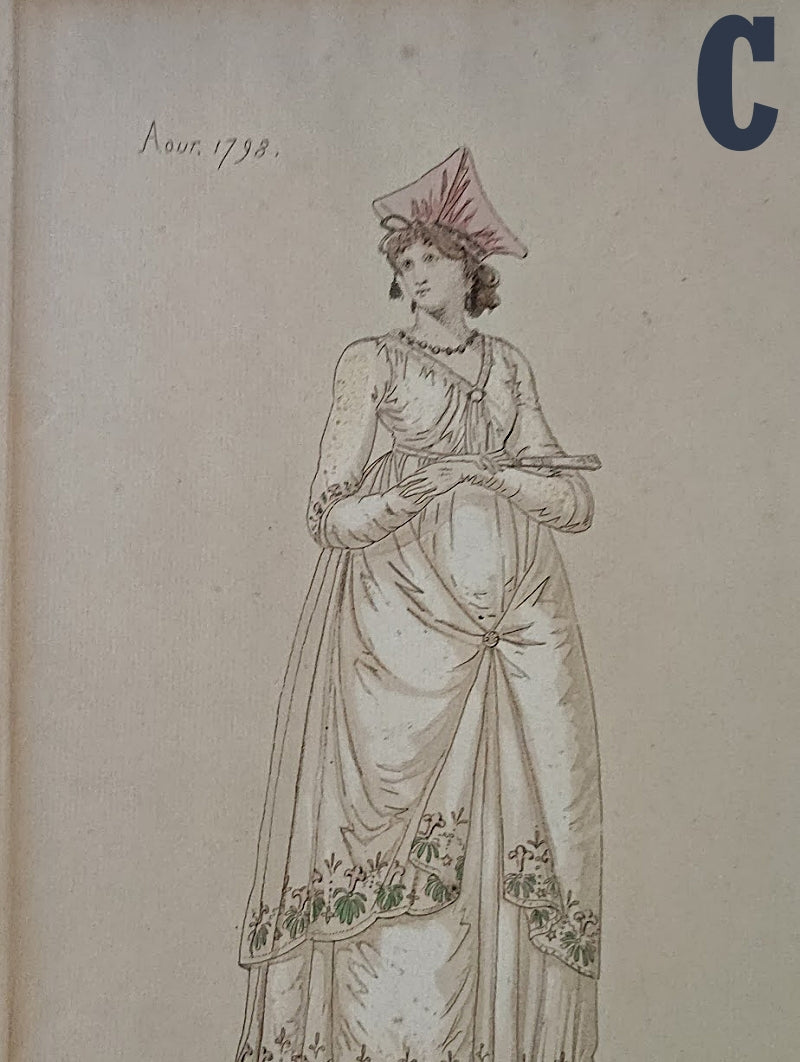 ANTIQUE FRENCH Fashion Plates Four Etchings by Auguste Guillaumot Fils 1879 Ladies in Empire Costumes Hand Colore