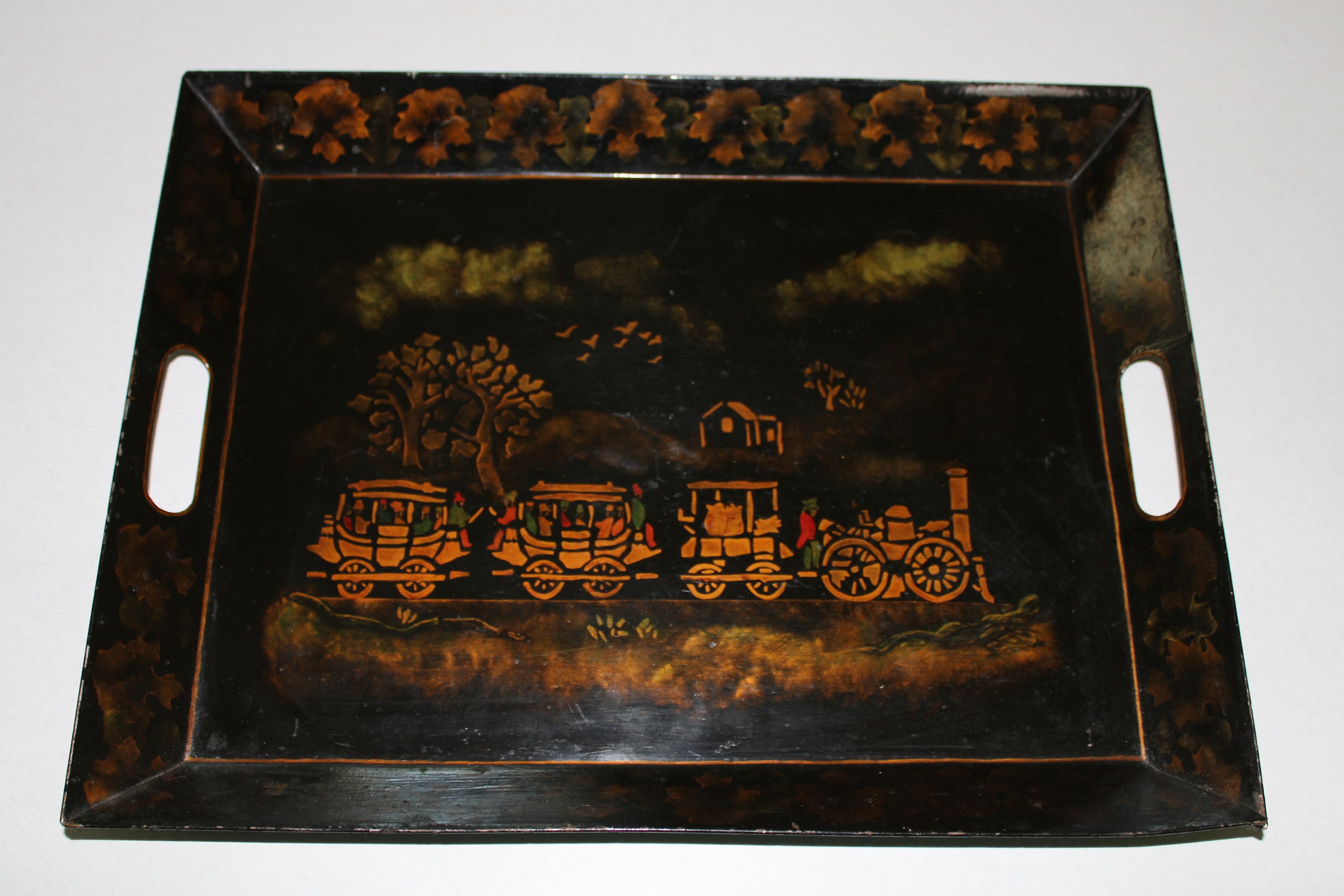 DeWitt Clinton  Albany to Schenectady Steam Train Tole Painted Tray