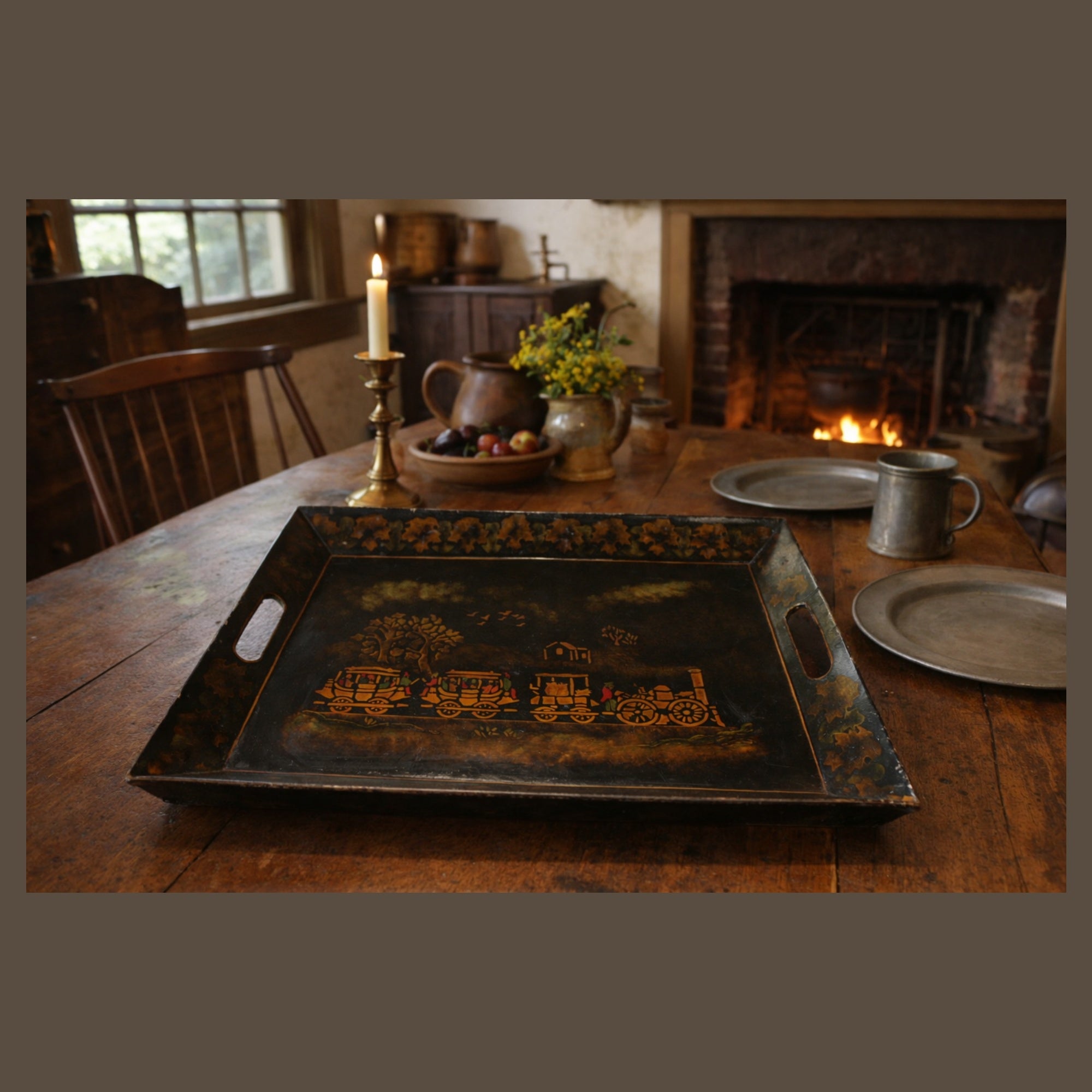 DeWitt Clinton  Albany to Schenectady Steam Train Tole Painted Tray