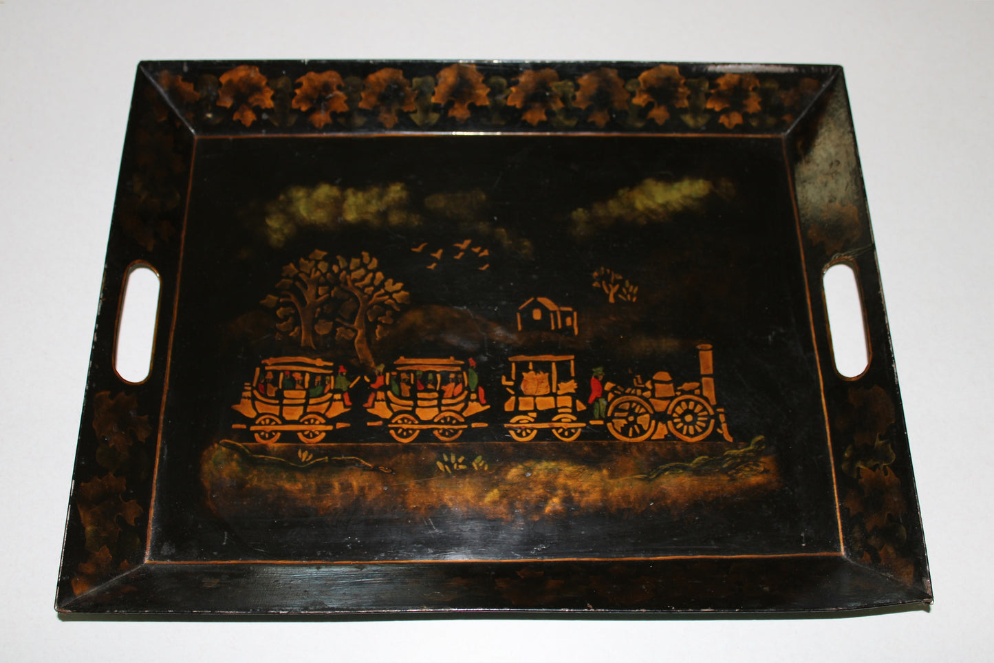 Vintage TOLE PAINTED TRAY, 1831 DeWitt Clinton Train              -- Albany to Schenectady New York, Hand Painted Tin