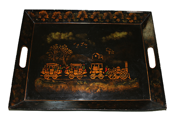 TOLE PAINTED TRAY, 1831 DeWitt Clinton Train 