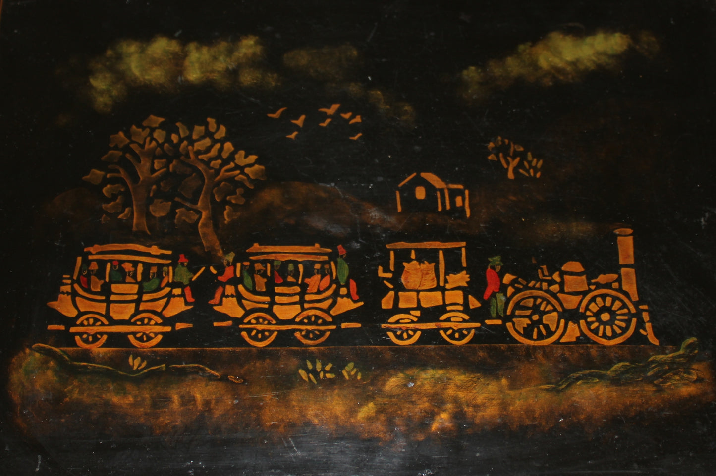 Vintage TOLE PAINTED TRAY, 1831 DeWitt Clinton Train              -- Albany to Schenectady New York, Hand Painted Tin
