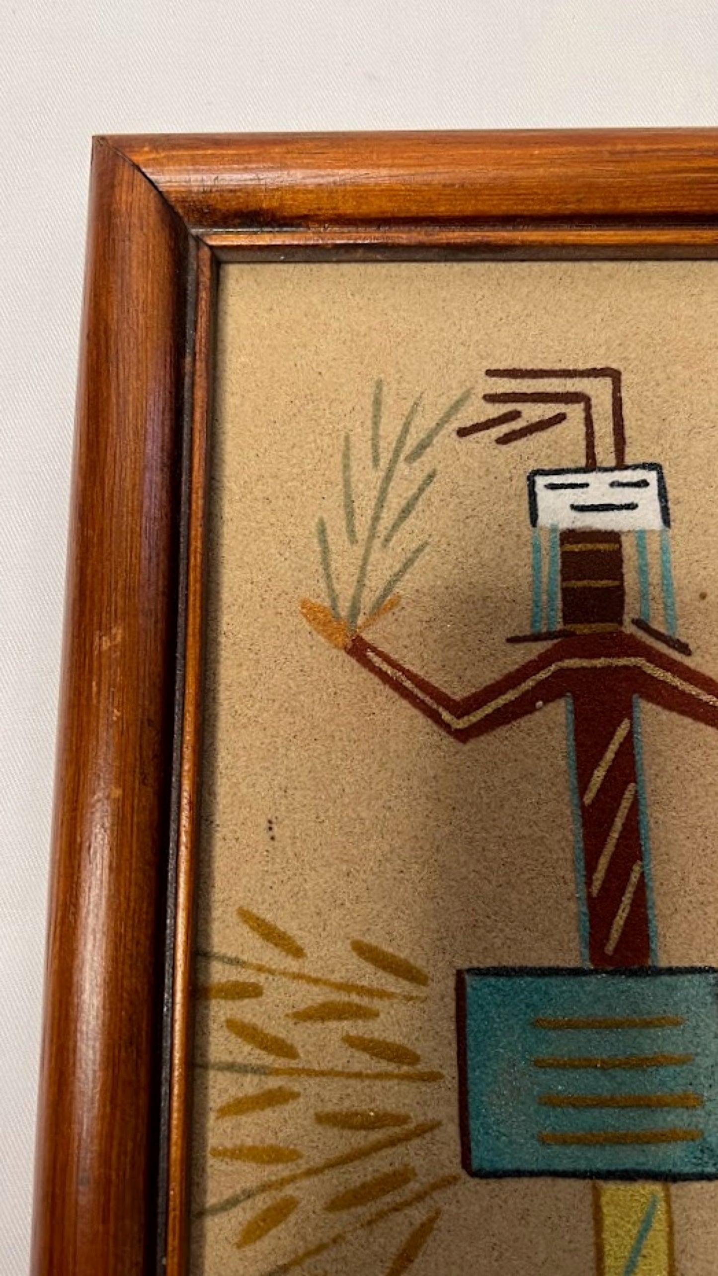 Vintage NAVAJO SAND PAINTING Large Framed Signed Native American Art