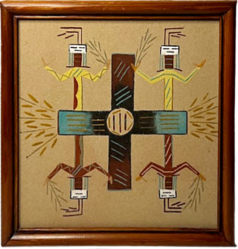 Vintage NAVAJO SAND PAINTING Large Framed Signed Native American Art