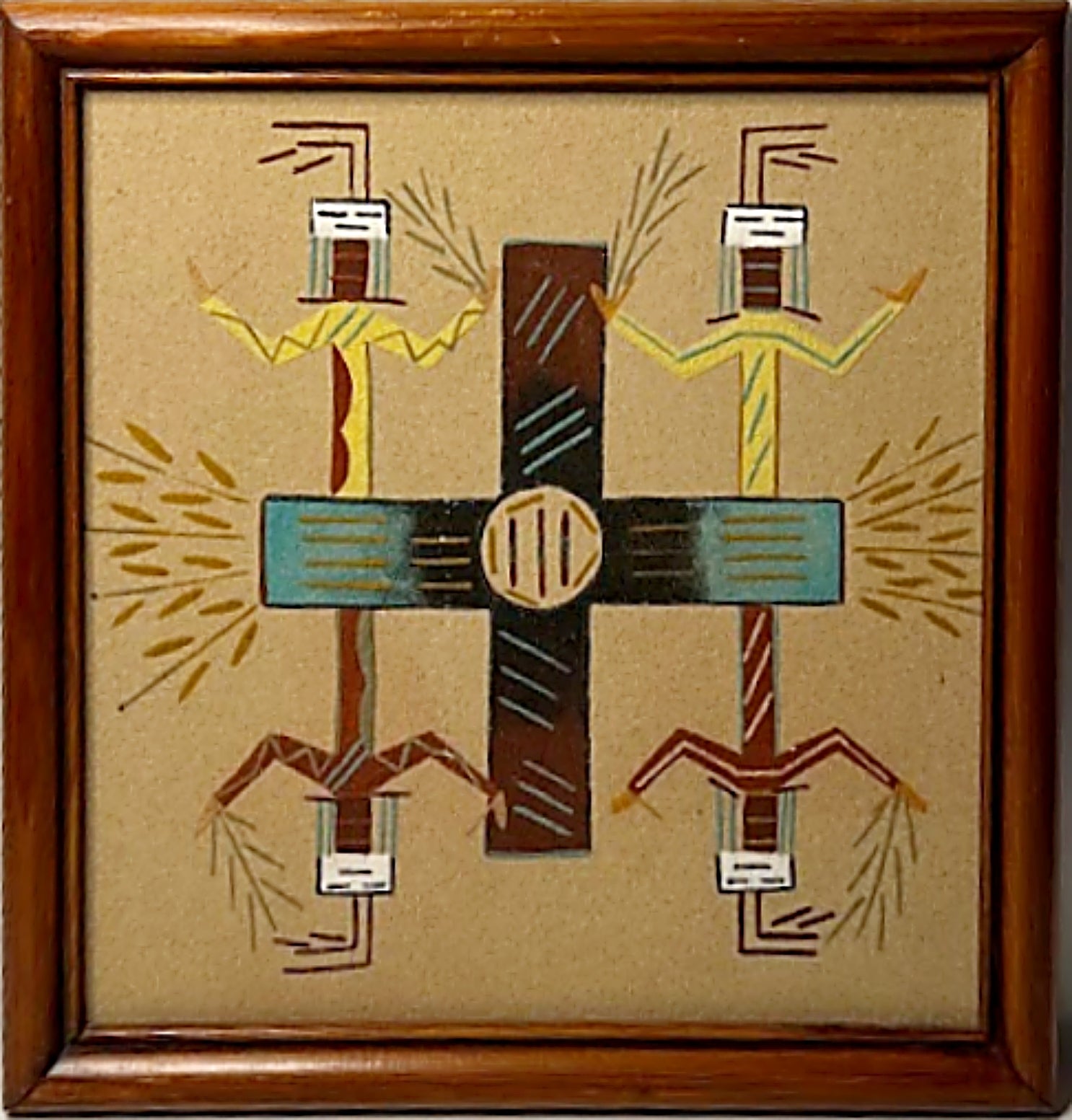 NAVAJO SAND PAINTING Large Framed Signed Native American Art