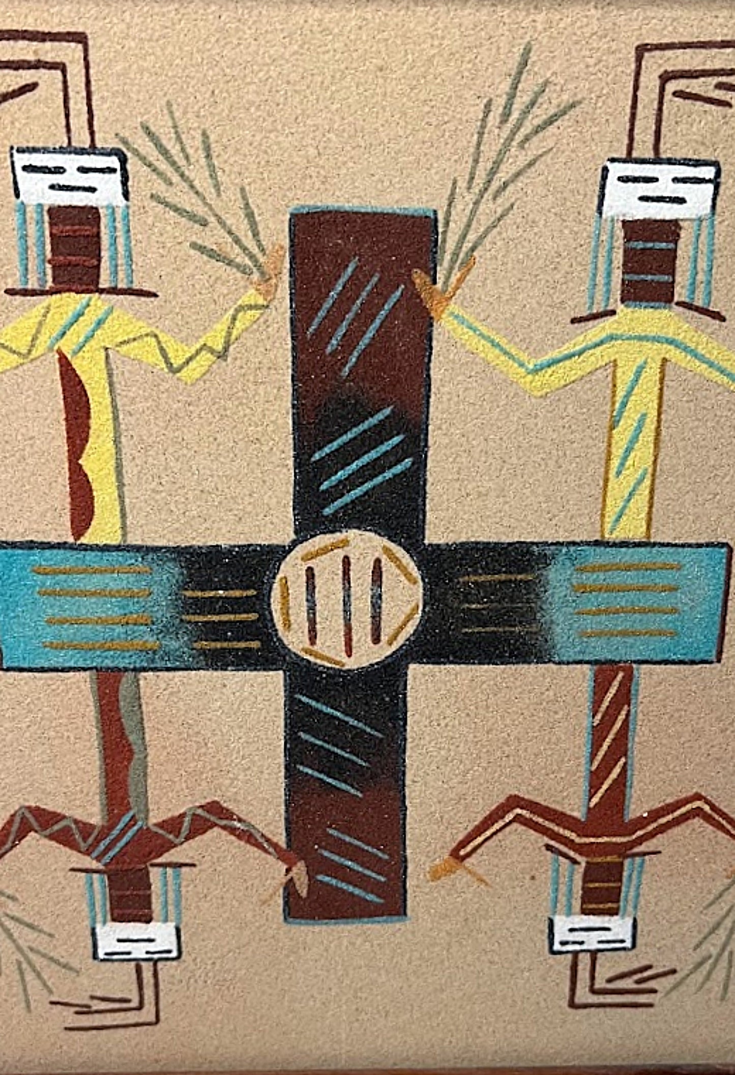 Vintage NAVAJO SAND PAINTING Large Framed Signed Native American Art