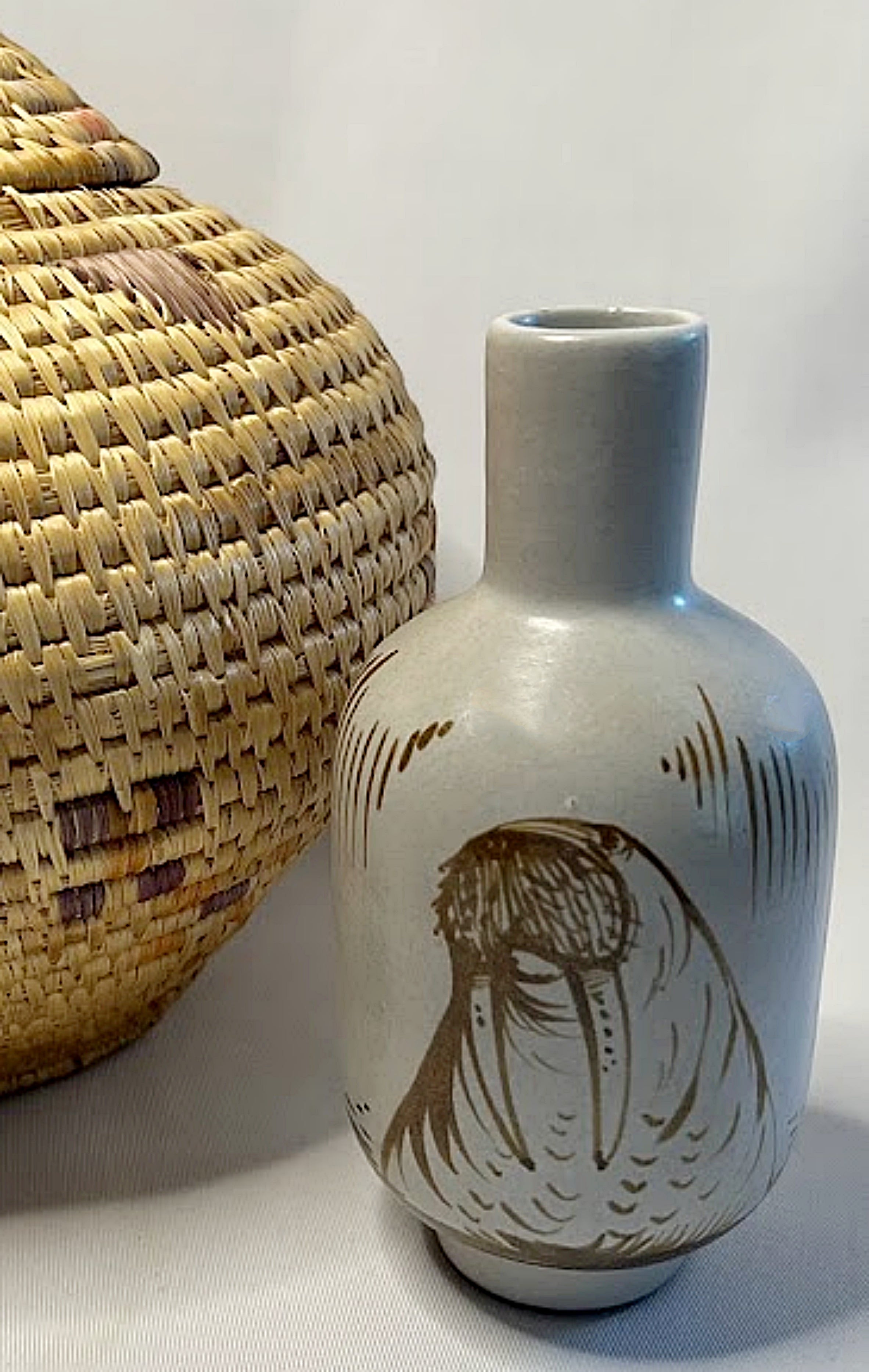 Alaska Art Hand Painted Pottery Walrus Vase