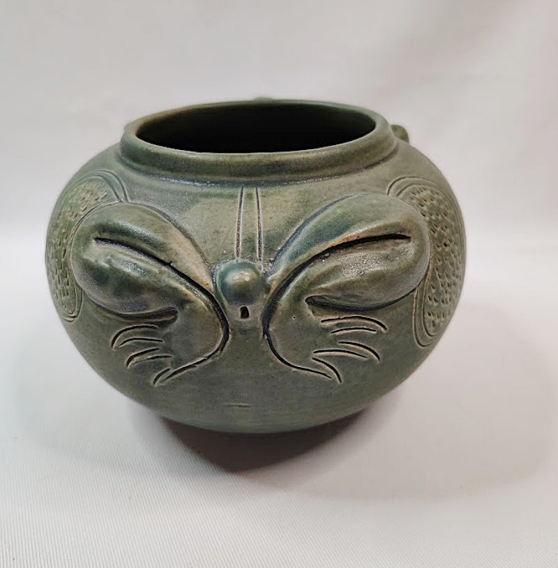 Green Frog Art Pottery Bowl Back View