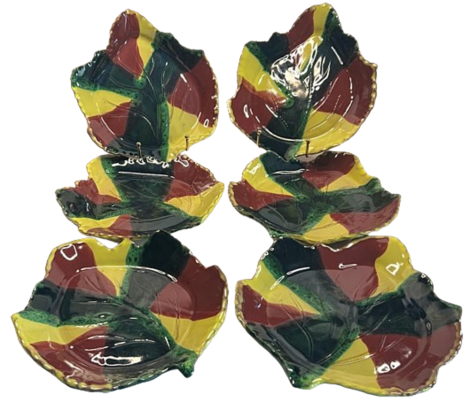 MANGUM POTTERY Six Leaf Plates 1998 North Carolina Redware