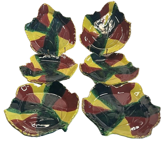 MANGUM POTTERY Six Leaf Plates 1998 North Carolina Redware