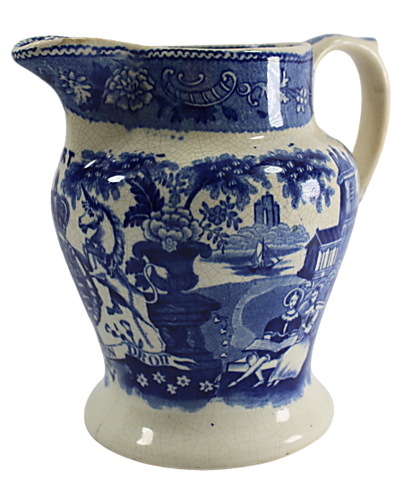 ANTIQUE English Transferware Pottery Jug Imperial Quart 1820-1830s