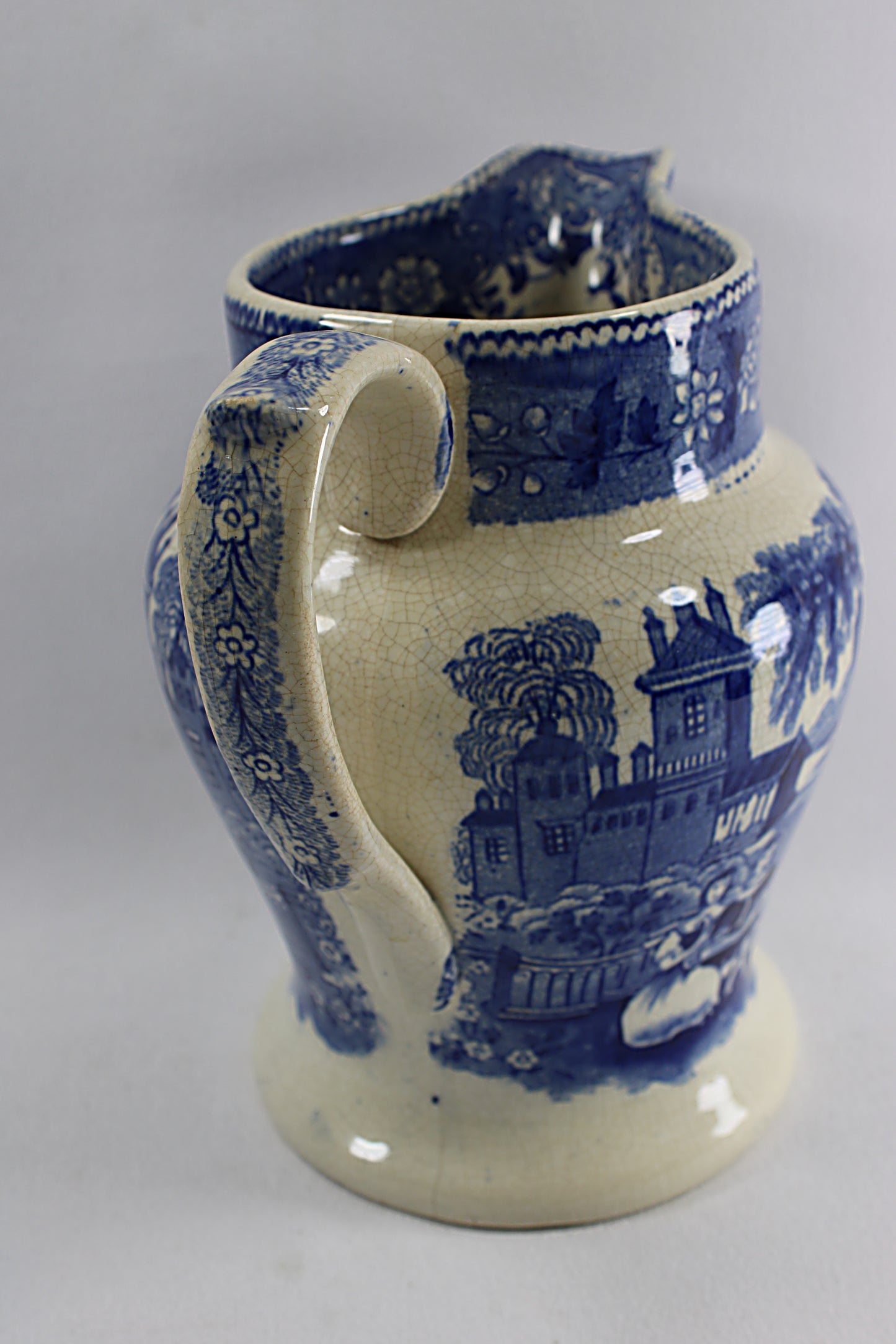 ANTIQUE English Transferware Pottery Jug Imperial Quart 1820-1830s