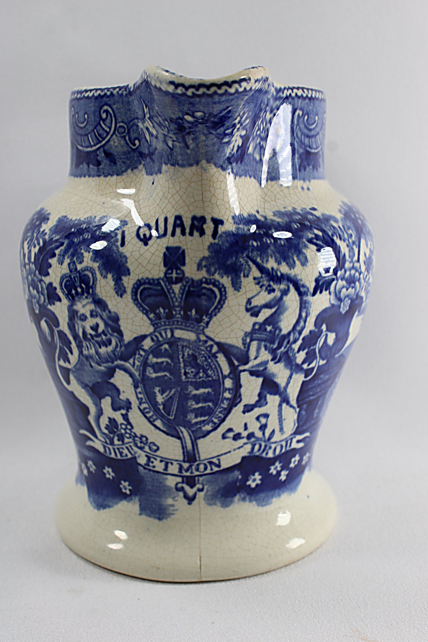 ANTIQUE English Transferware Pottery Jug Imperial Quart 1820-1830s