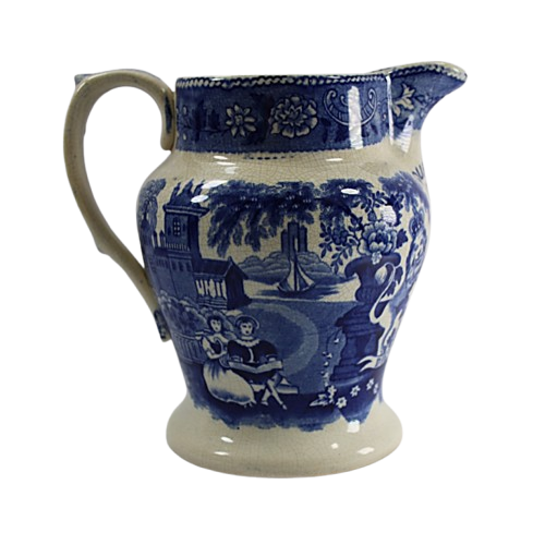 ANTIQUE English Transferware Pottery Jug Imperial Quart 1820-1830s