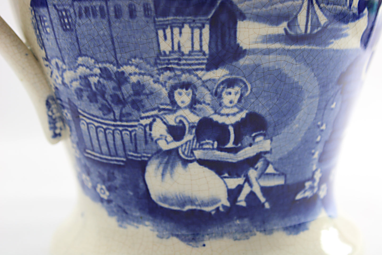 ANTIQUE English Transferware Pottery Jug Imperial Quart 1820-1830s