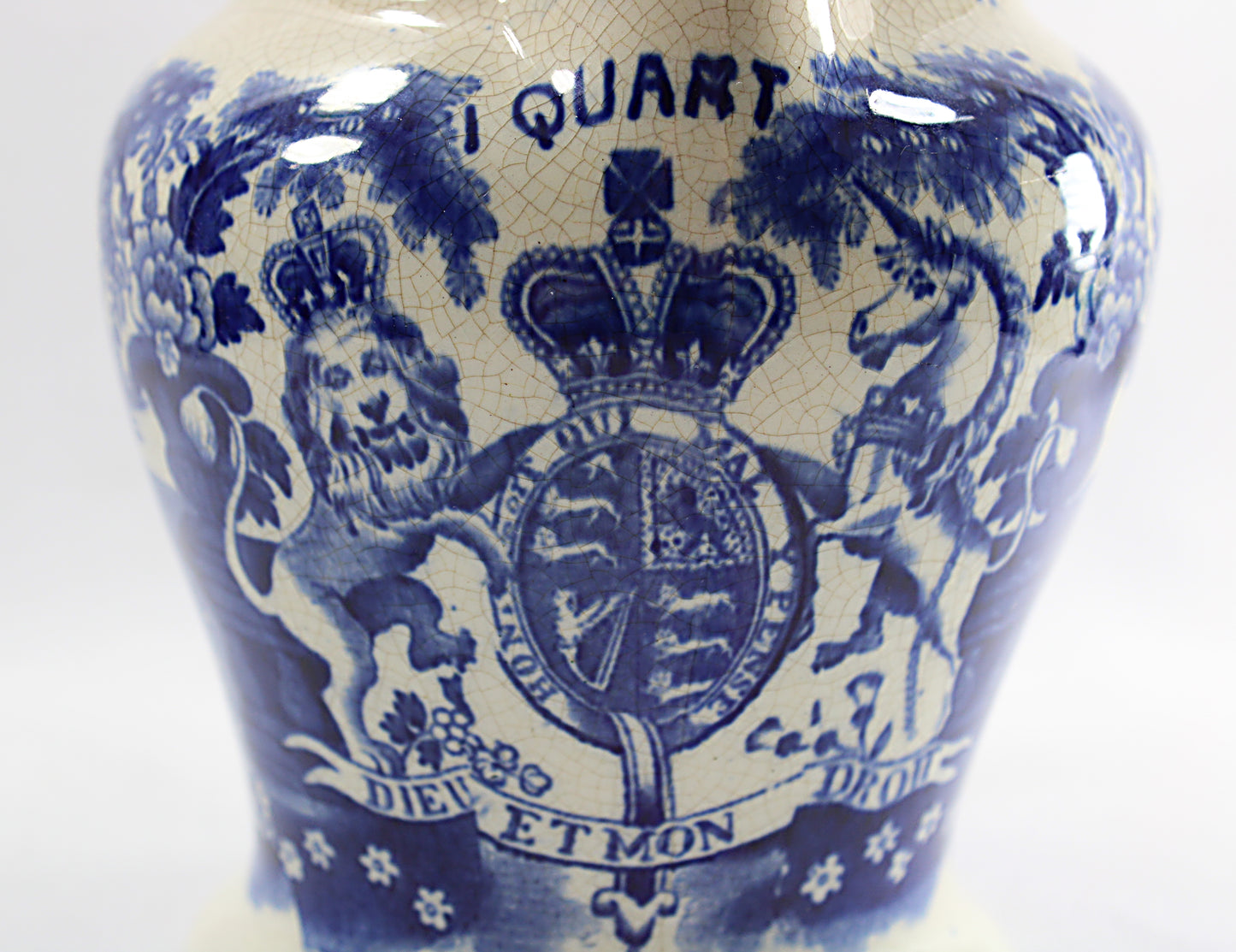 ANTIQUE English Transferware Pottery Jug Imperial Quart 1820-1830s