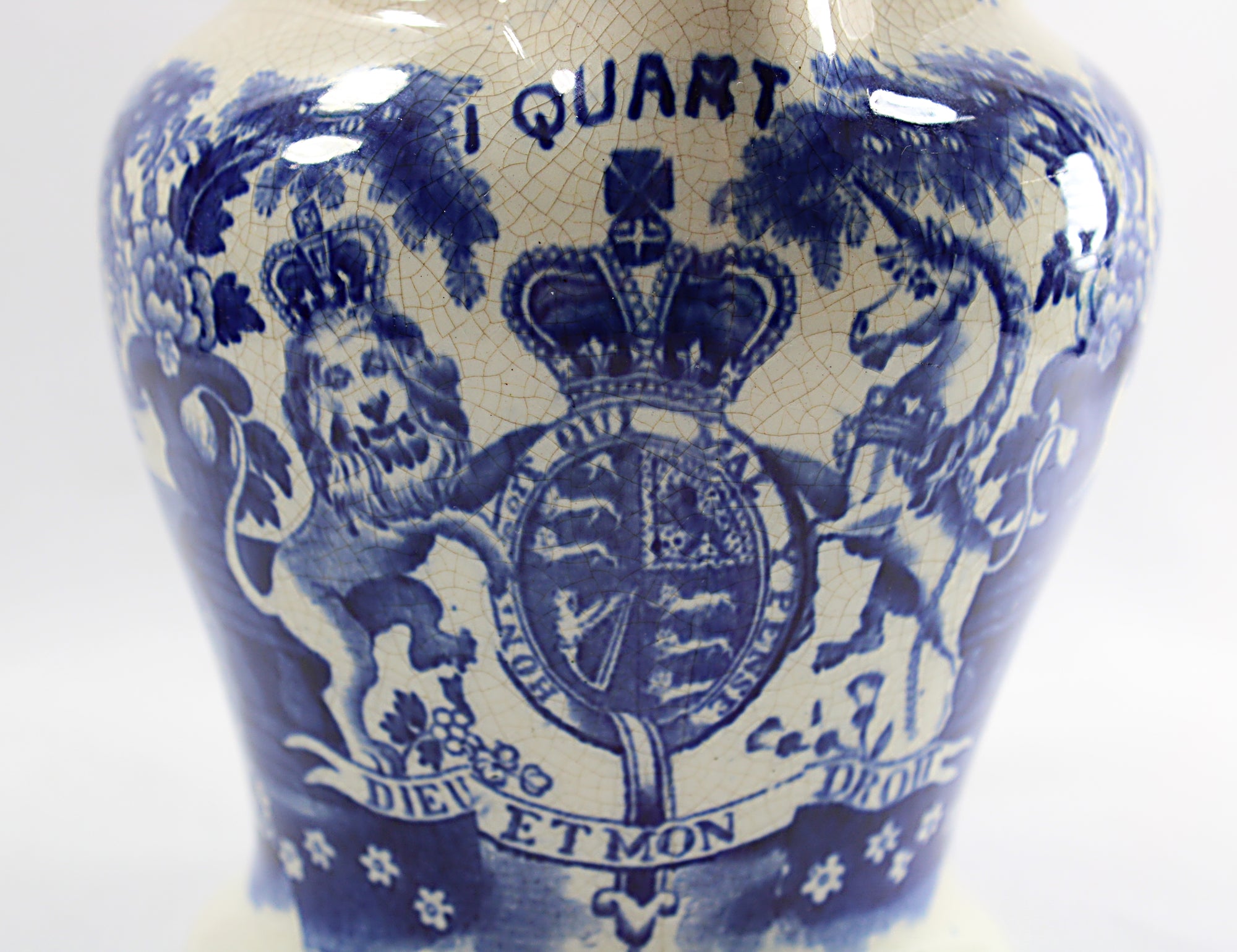ANTIQUE English Transferware Pottery Jug Imperial Quart 1820-1830s