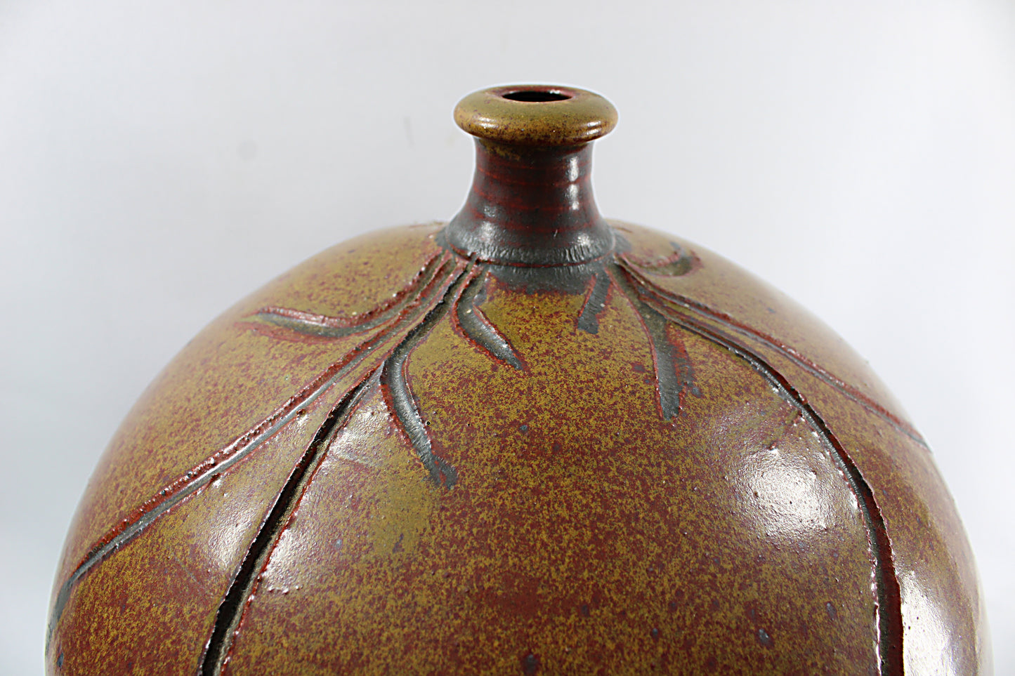 Vintage XL Modern Weed Pot Carved Art Pottery Signed Stearns