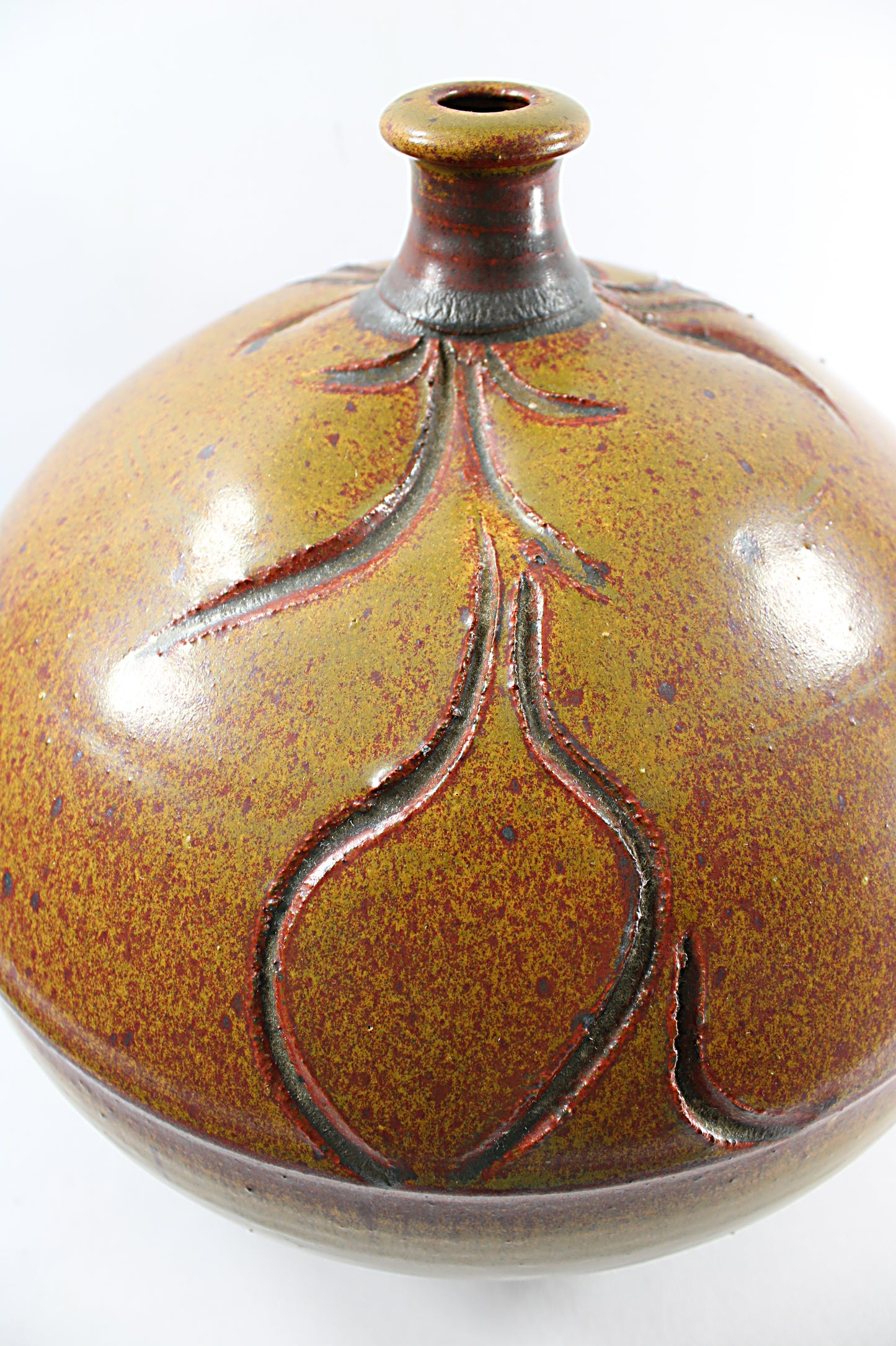Vintage XL Modern Weed Pot Carved Art Pottery Signed Stearns