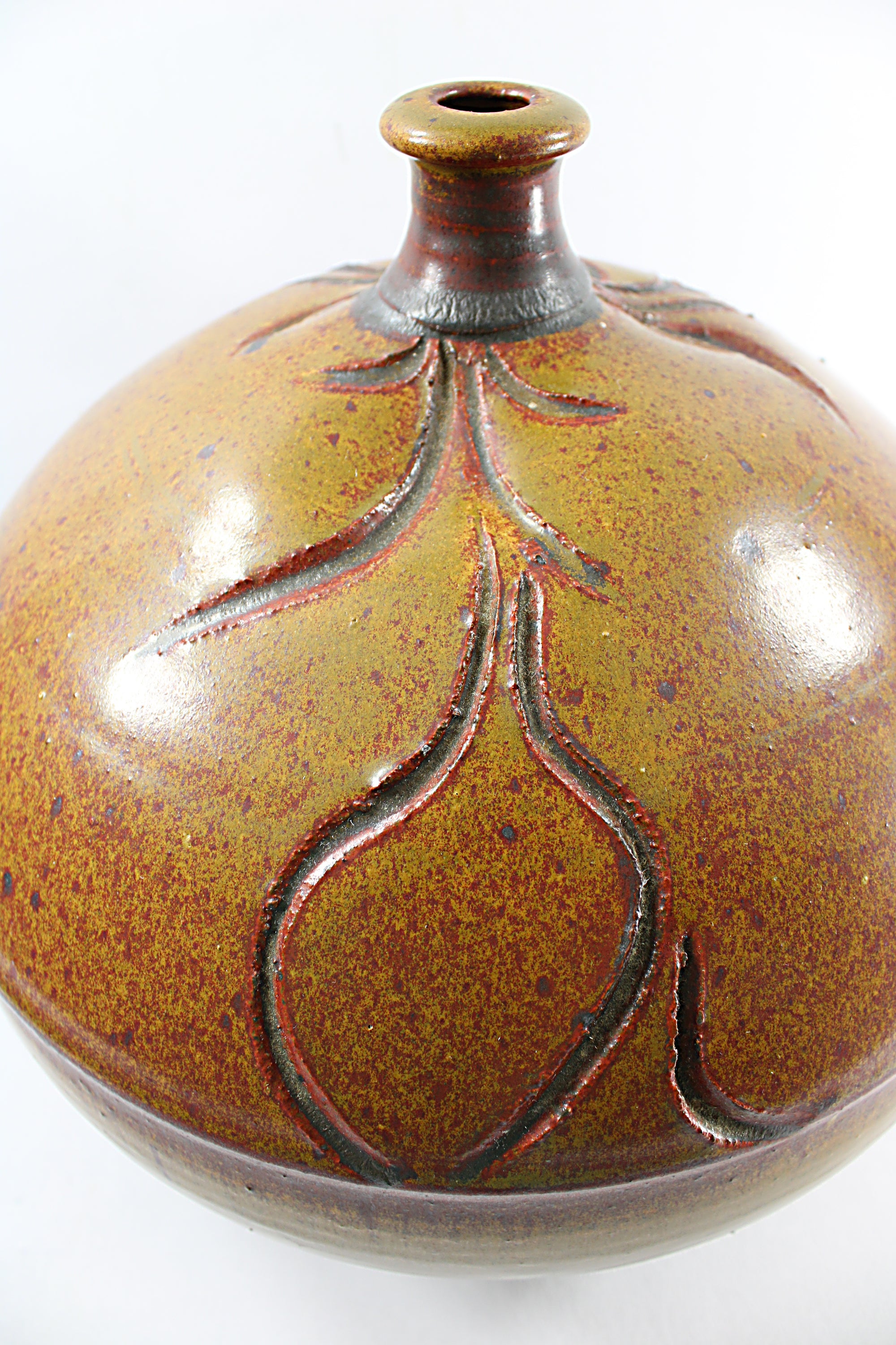 Vintage XL Modern Weed Pot Carved Art Pottery Signed Stearns