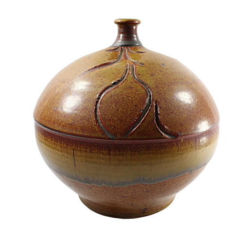 Modern Weed Pot Carved Art Pottery Signed Stearns