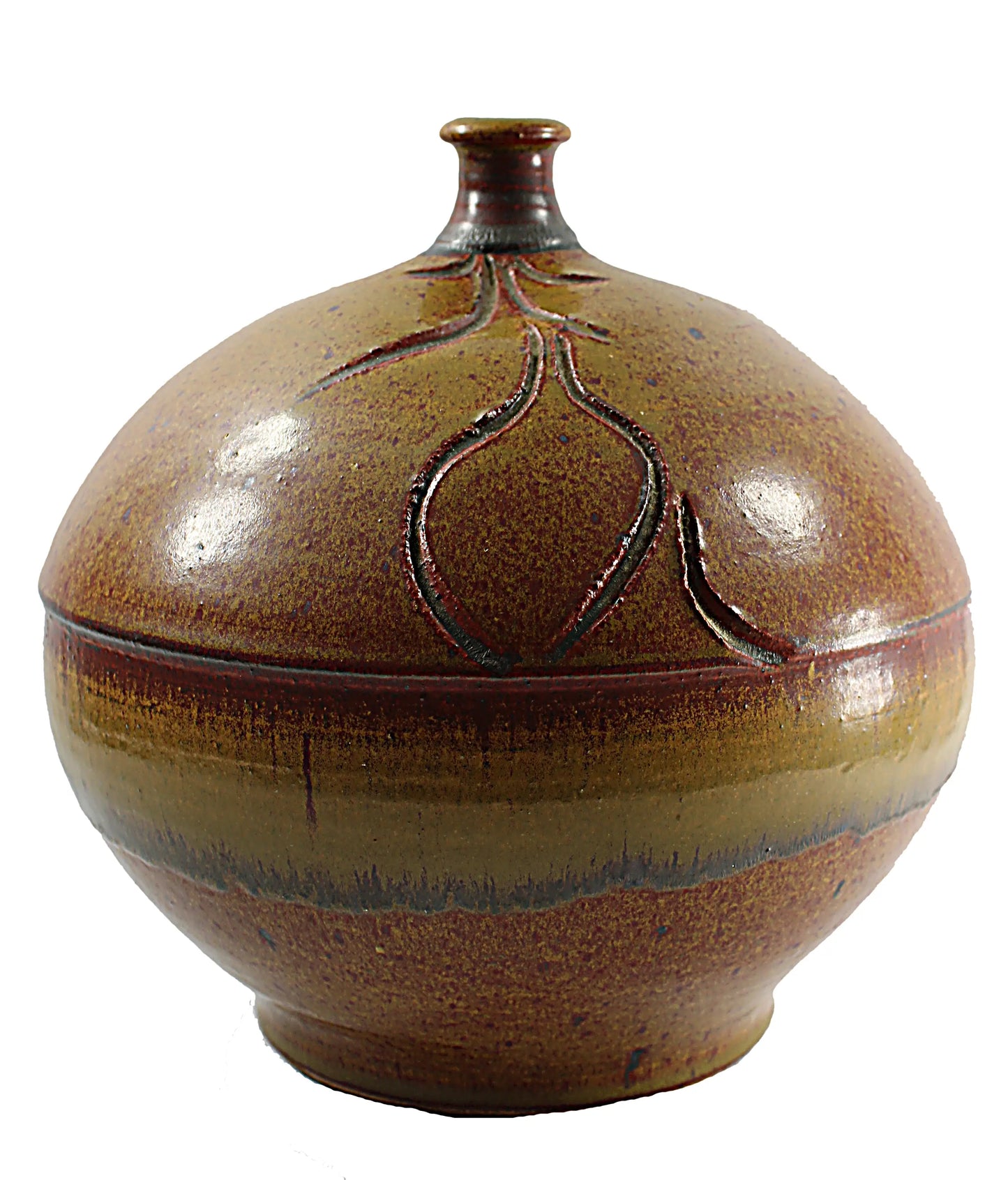 Vintage XL Modern Weed Pot Carved Art Pottery Signed Stearns