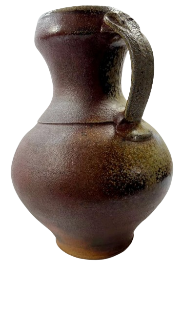 Vintage Studio Pottery Pitcher Salt and Ash Glazes Artist Monogrammed handle view