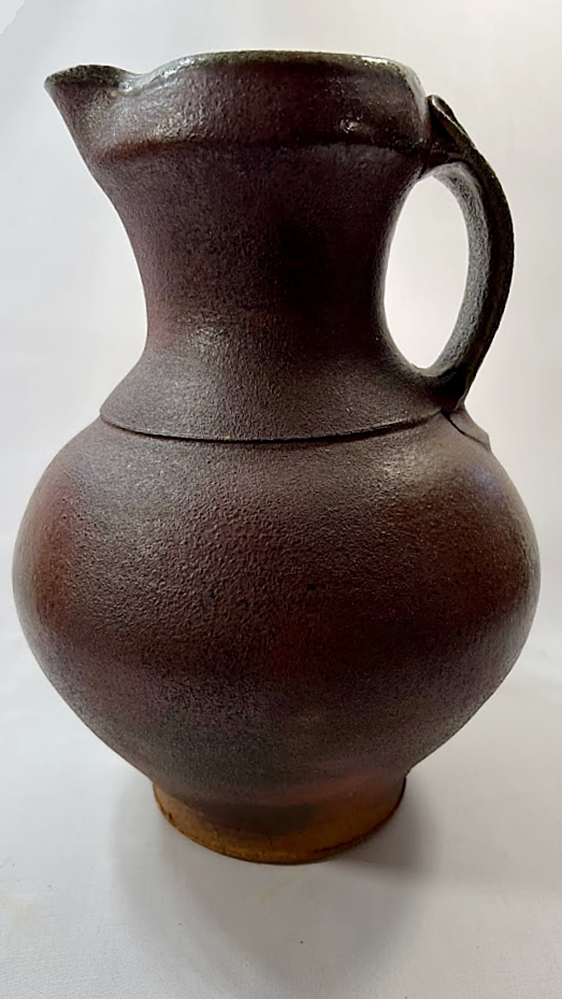 Vintage Studio Pottery Pitcher Salt and Ash Glazes Artist Monogrammed full red side view