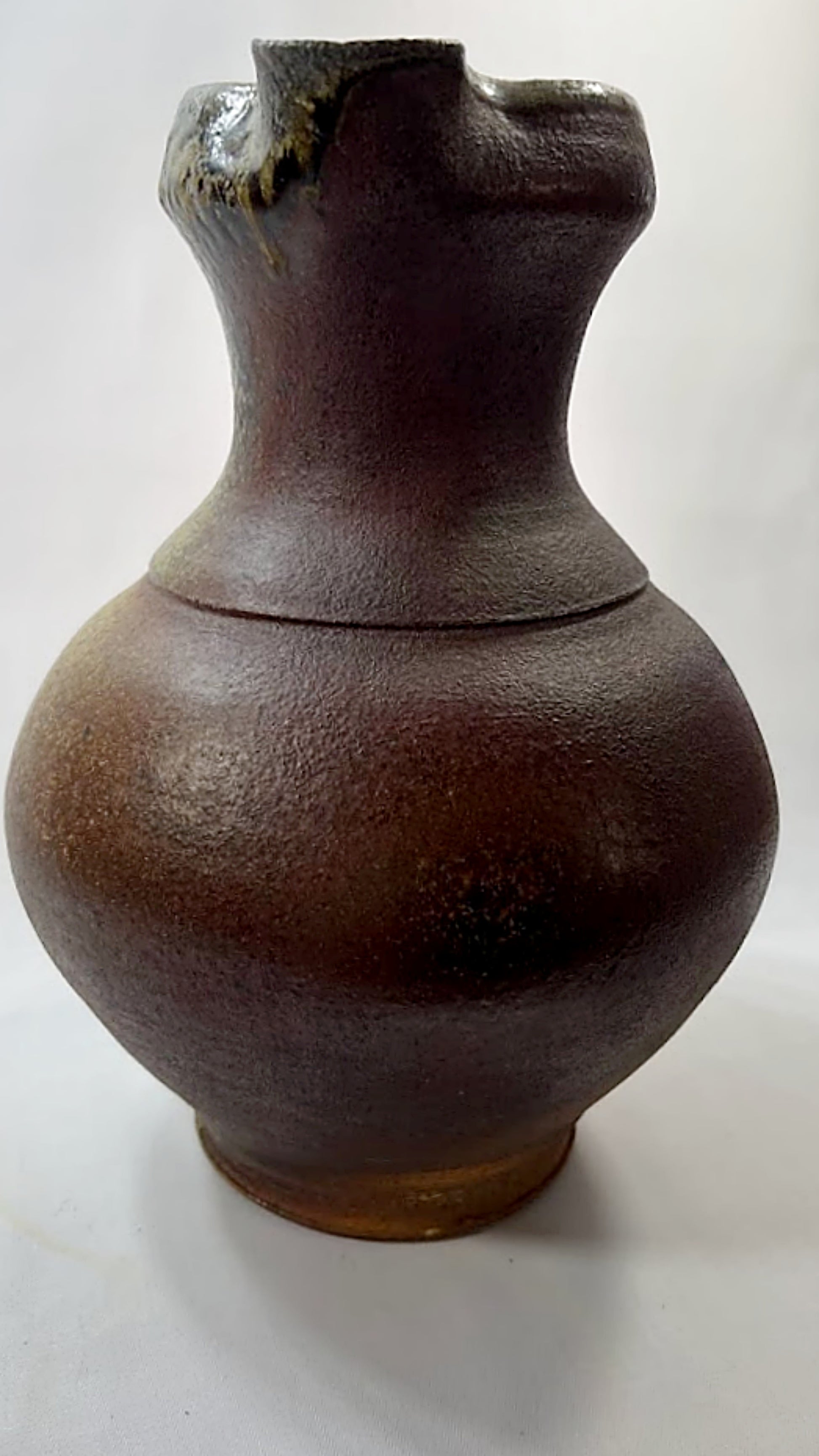 Vintage Studio Pottery Pitcher Salt and Ash Glazes Artist Monogrammed spout front