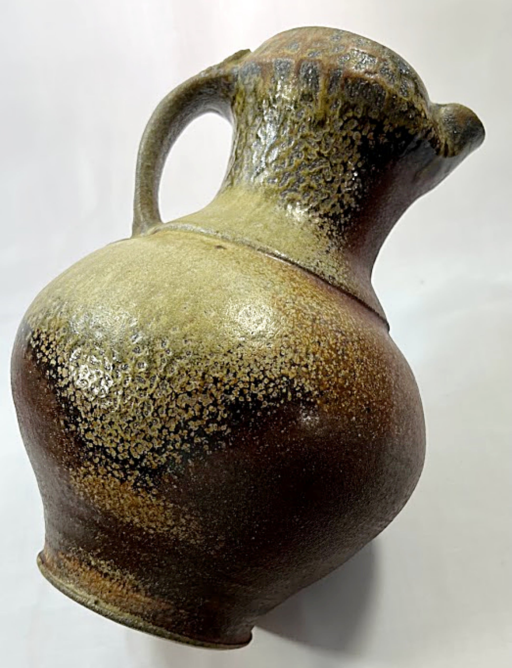 Vintage Studio Pottery Pitcher Salt and Ash Glazes Artist Monogrammed green side
