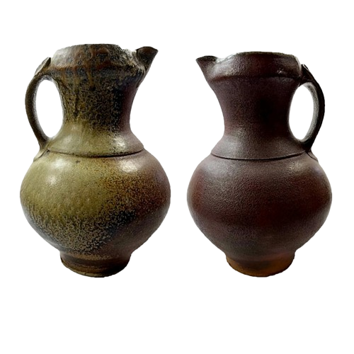 Vintage Studio Pottery Pitcher Salt and Ash Glazes Artist Monogrammed two different sides