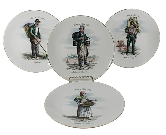 Vintage Bareuther Bavaria Porcelain Plates Trades of Old Paris Set of Four