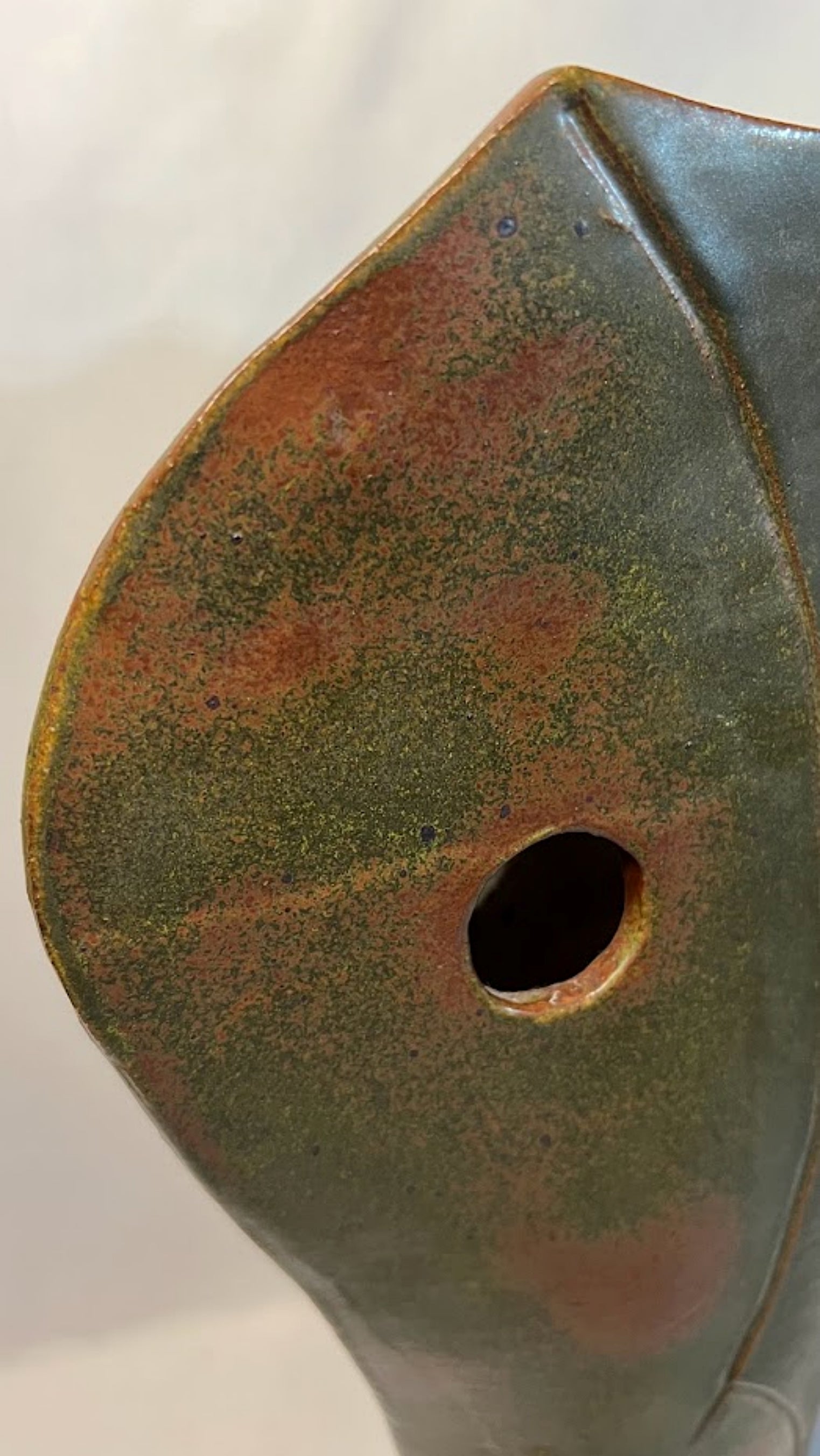 Vintage NANCY KIBENS Large Ceramic Sculpture Vase 1993 Signed hole closeup