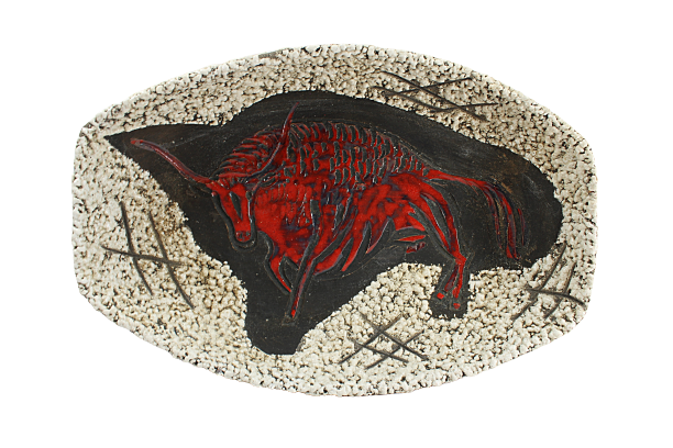 FAT LAVA POTTERY Bowl Mid Century Modern with Red Bull Motif