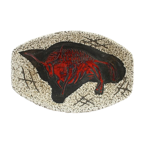 Vintage FAT LAVA POTTERY Bowl Mid Century Modern with Red Bull Motif