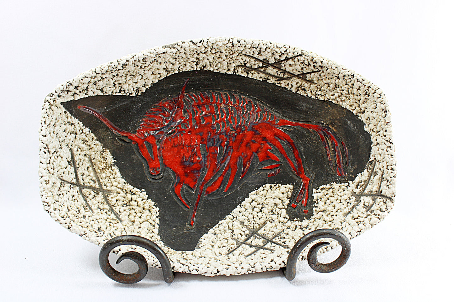Vintage FAT LAVA POTTERY Bowl Mid Century Modern with Red Bull Motif