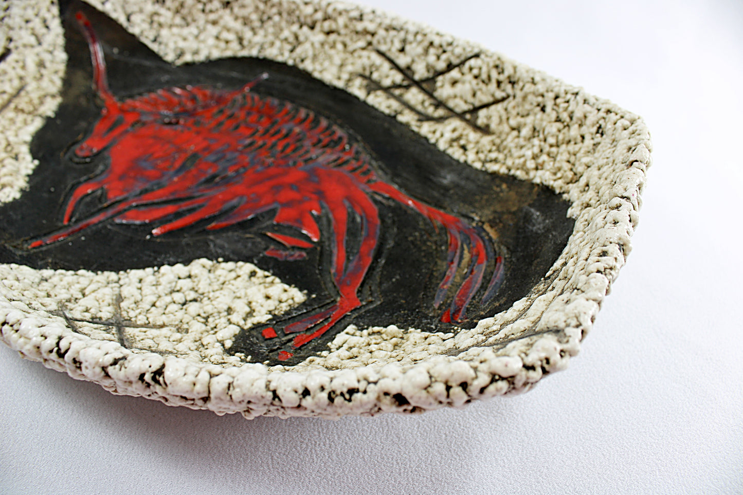 Vintage FAT LAVA POTTERY Bowl Mid Century Modern with Red Bull Motif