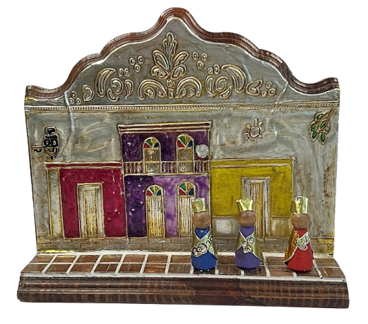  Folk Art Church PUERTO RICO Hand Made Wood and Painted Tin Artist Signed
