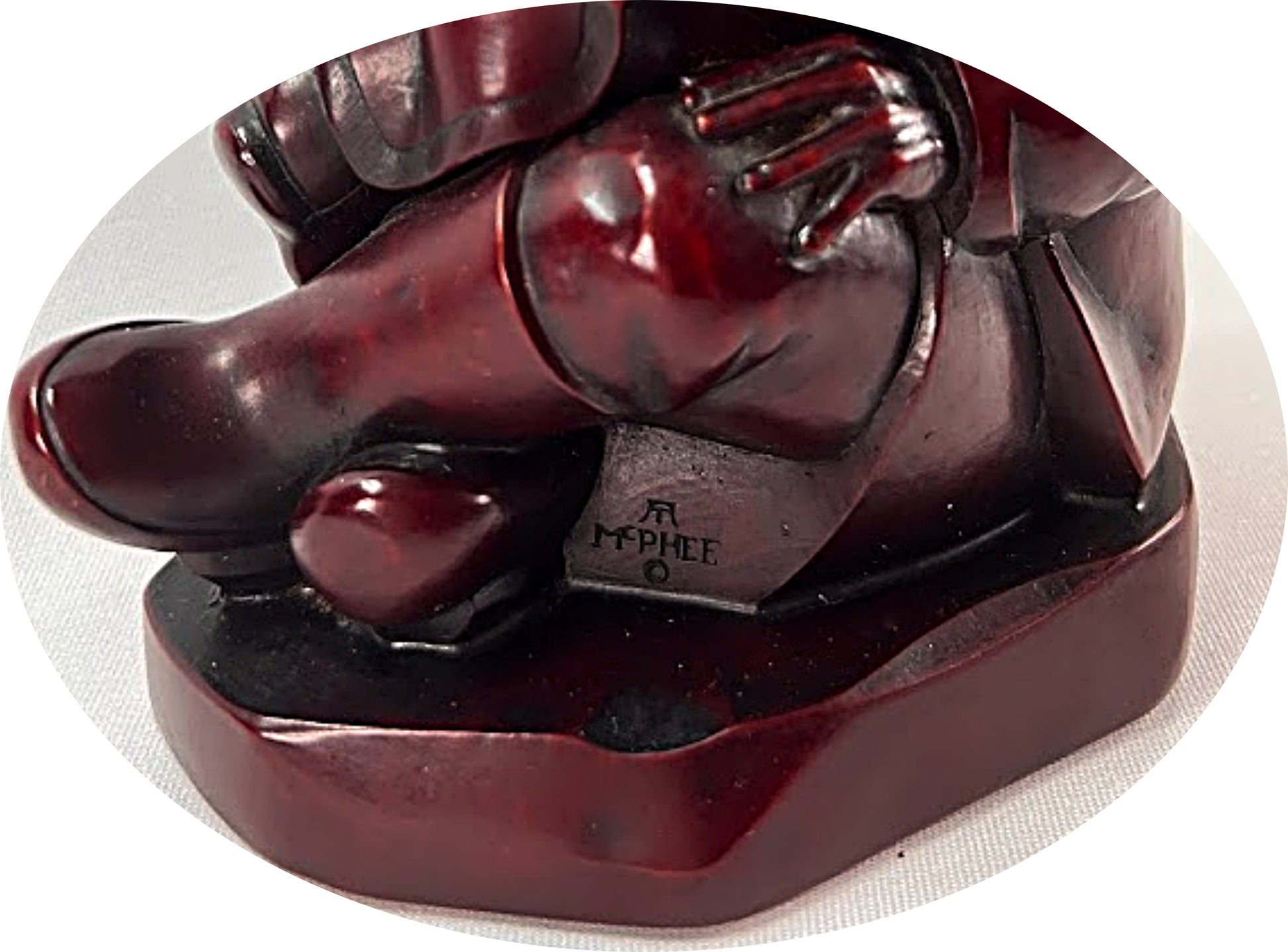 Inuit Mother and Child Sculpture by Thomas McPhee mark on front bottom