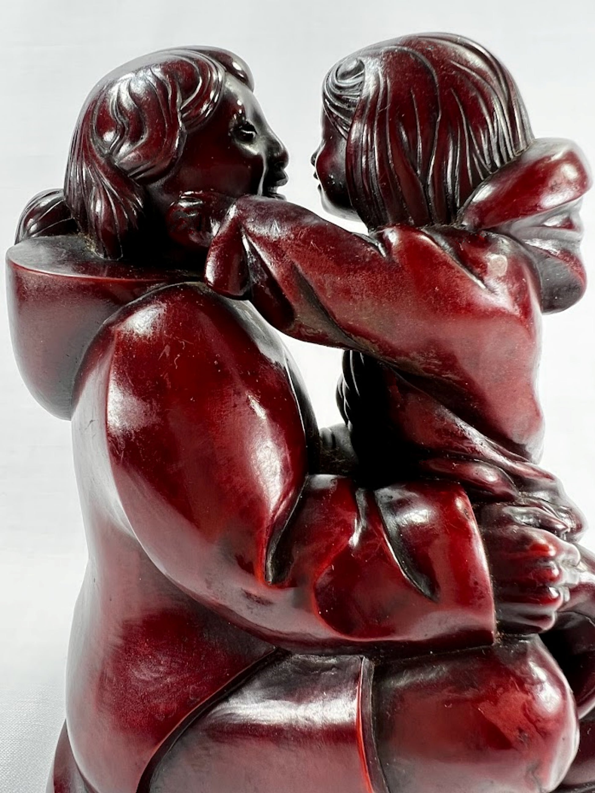 Inuit Mother and Child Sculpture by Thomas McPhee closeup