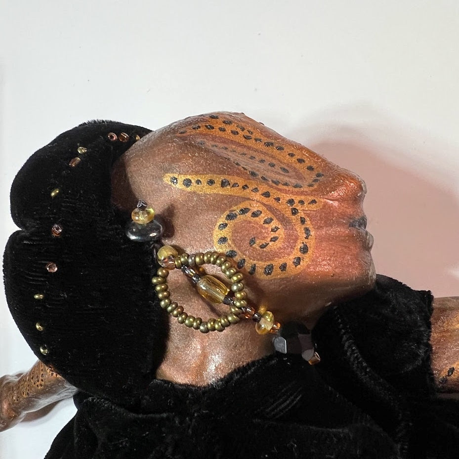 Vintage Art Doll African Handmade with Suede Storage Box Artist Signed 1998