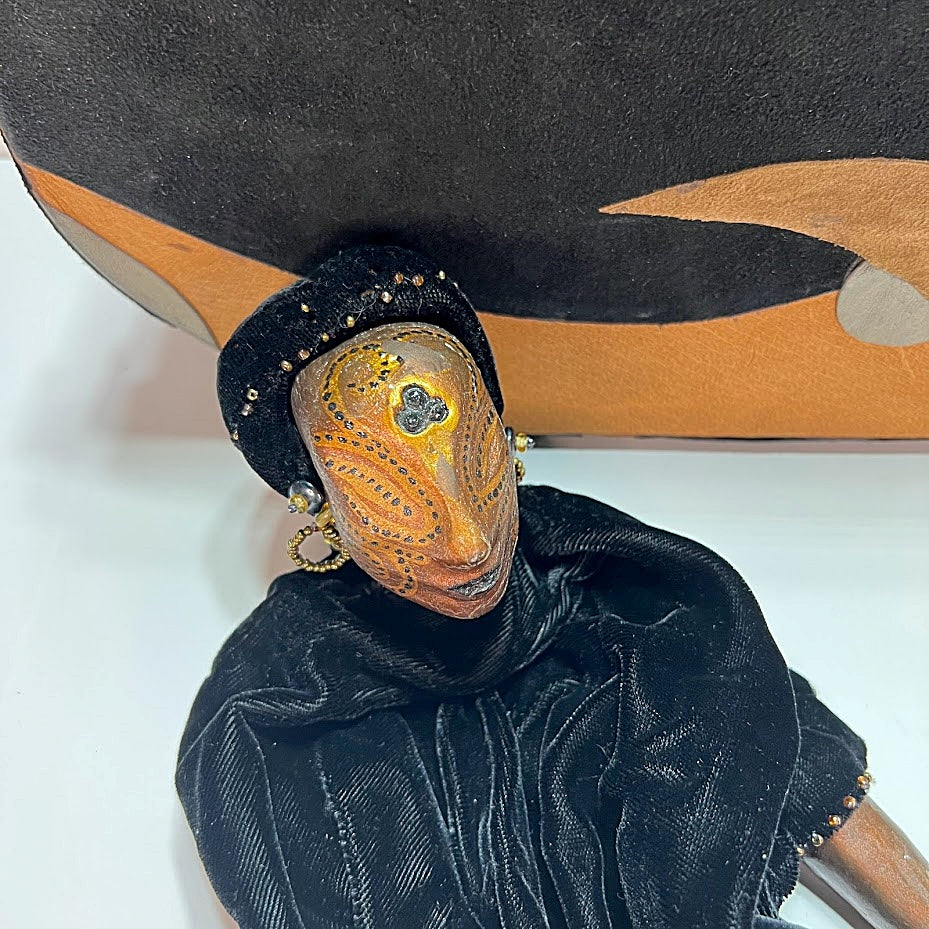 Vintage Art Doll African Handmade with Suede Storage Box Artist Signed 1998