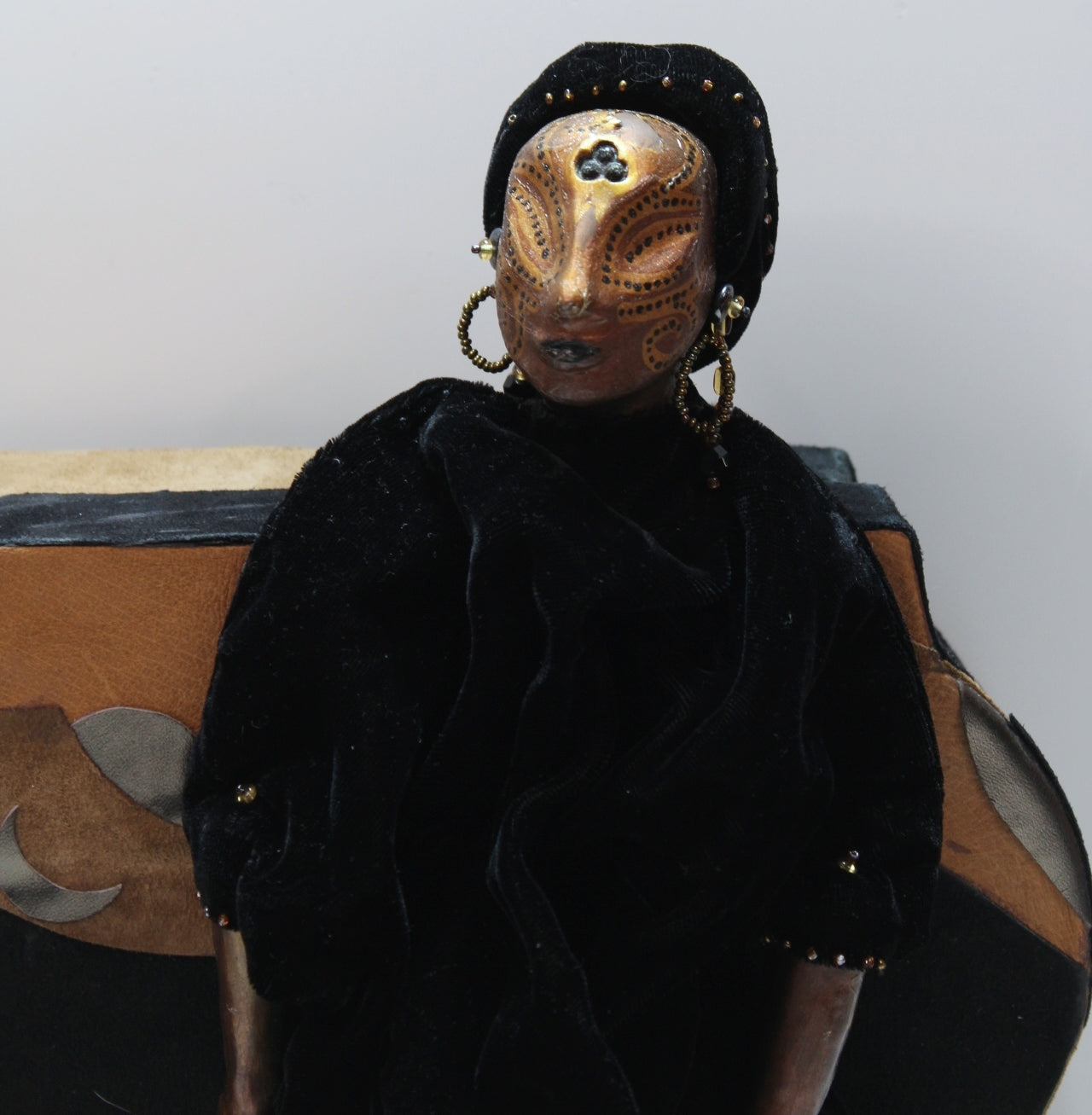 Vintage Art Doll African Handmade with Suede Storage Box Artist Signed 1998