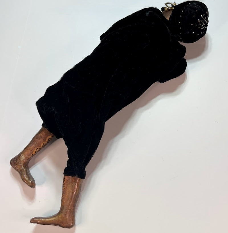 Vintage Art Doll African Handmade with Suede Storage Box Artist Signed 1998