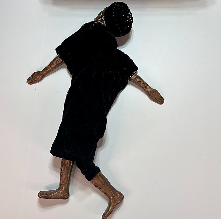 Vintage Art Doll African Handmade with Suede Storage Box Artist Signed 1998