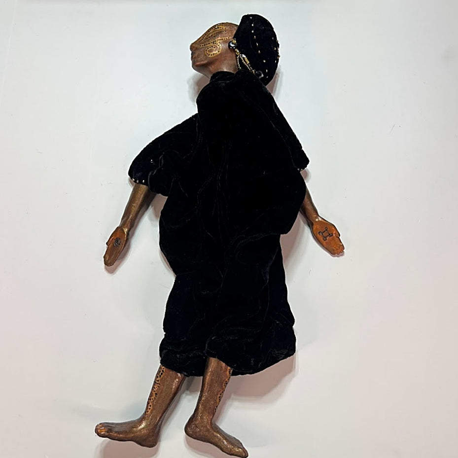 Vintage Art Doll African Handmade with Suede Storage Box Artist Signed 1998